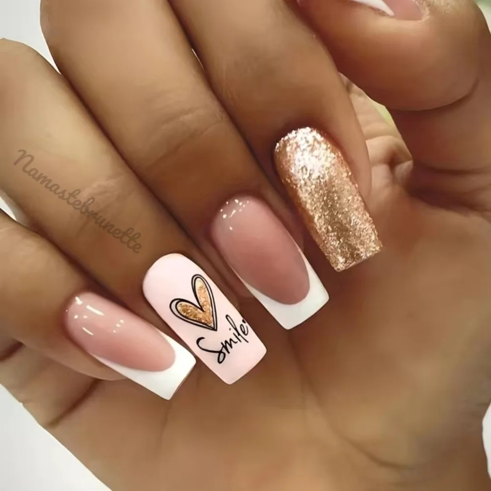 2/$16 Glitter Hearts French Manicure Press On Nails